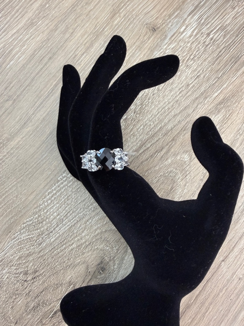 JTV Ring Black Splinel 3.14 CT and Oval White Topaz Sterling Size 7-NWT